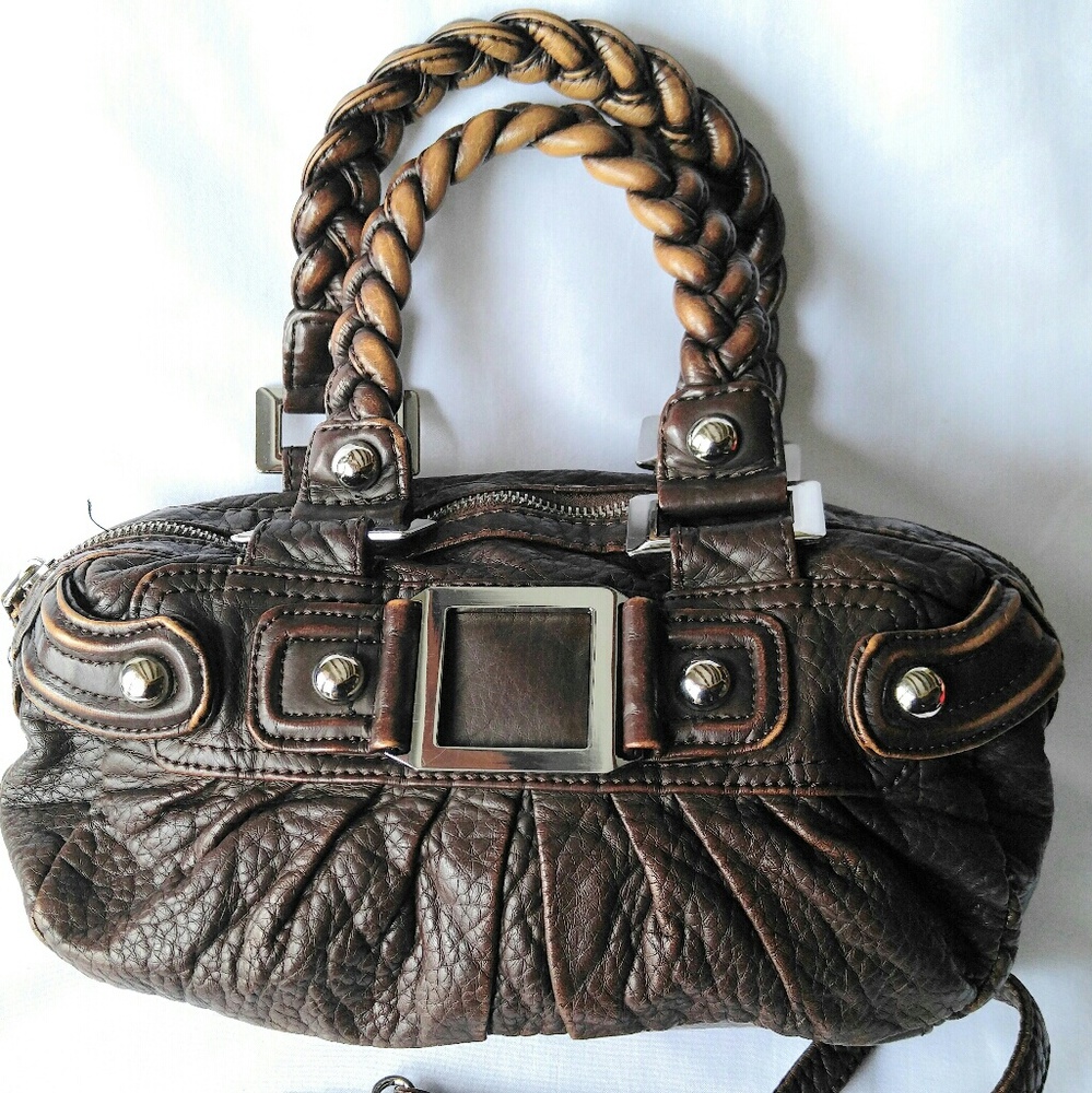 ROCKIN Black Rivet F Leather Chocolate Brown Purse
